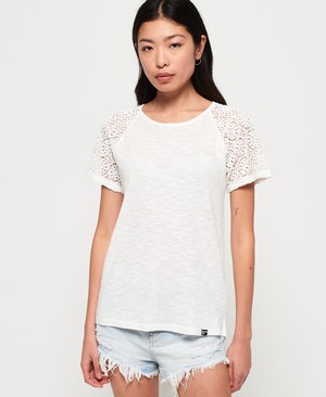 Superdry Elisa Lace Raglan Női Pólók Fehér | THRGX8230